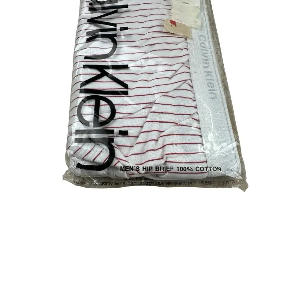 Vintage Calvin Klein Men’s L Hip Brief 100% Cotton White Red Stripe NOS U1052